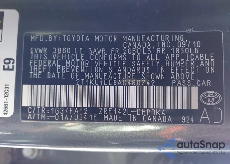 2010 Toyota Matrix z USA, uszkodzony, nr VIN 2T1KU4EE8AC480742